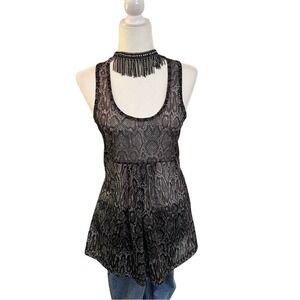 BKE Sheer Snakeskin Tank Top Y2K Mesh Babydoll Clubwear M